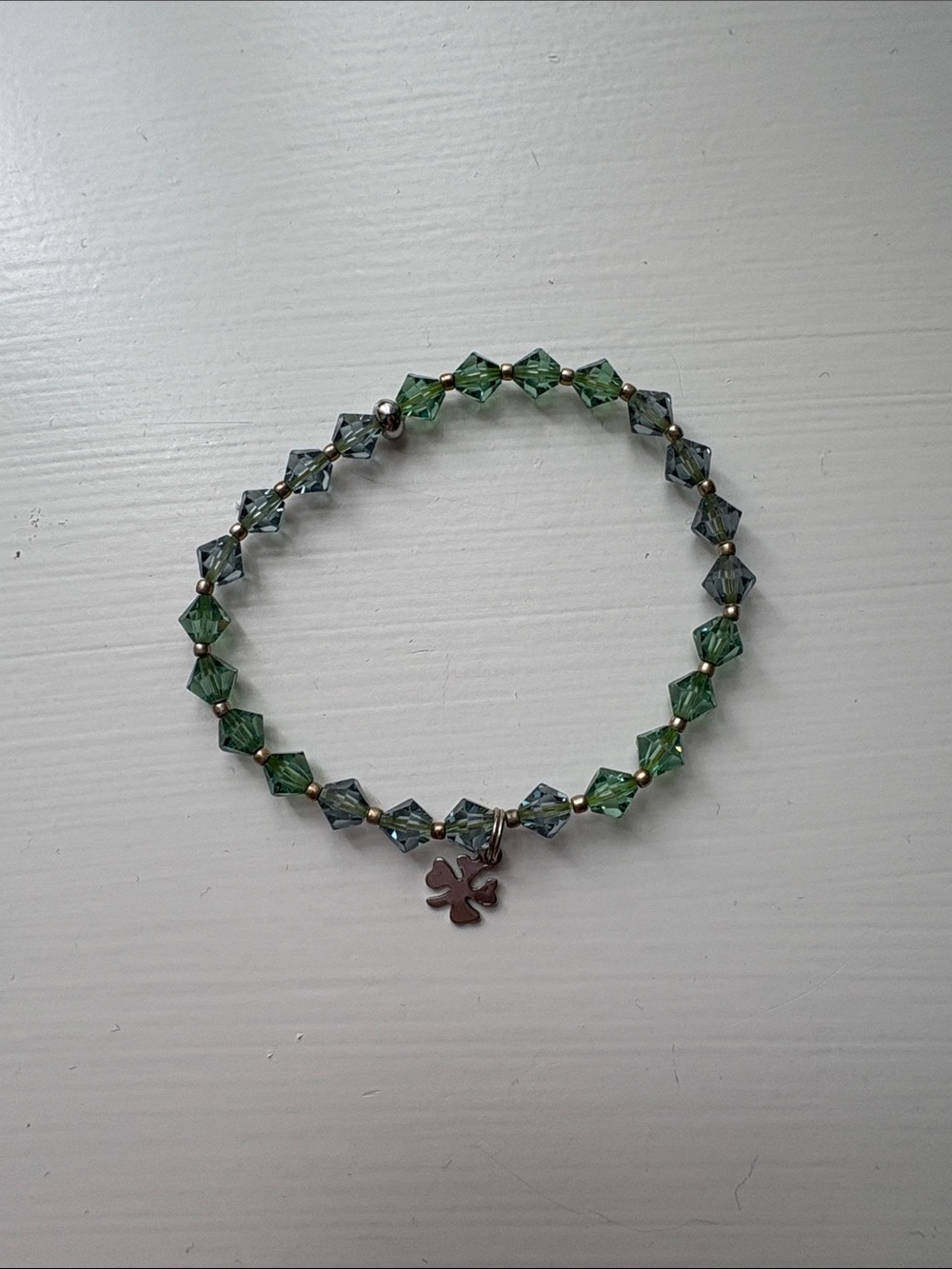 Green Crystal Bead Bracelet with Clover Charm